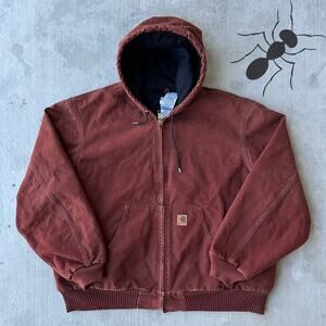 Vintage Y2K Carhartt J130 CLY red hooded work wear jacket